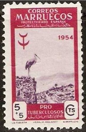 Marruecos 1954 395 Sello ** Pro Tuberculosos La Cigüeña Maroc 