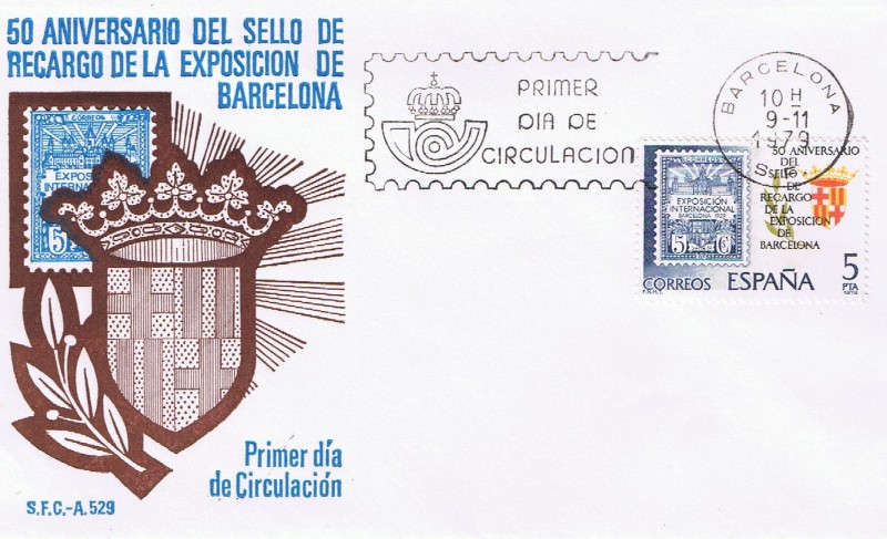 SPD 50 ANIVERSARIO DEL SELLO DE RECARGO DE LA EXPOSICIÓN DE BARCELONA MAT. BARCELONA