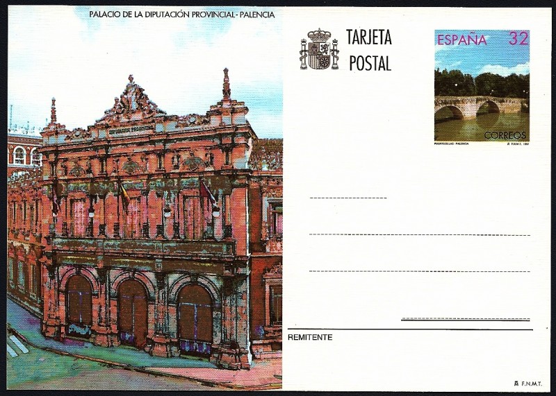 Tarjeta entero Postal   Palencia - Palacio de la Diputación Provincial - Puentecillas