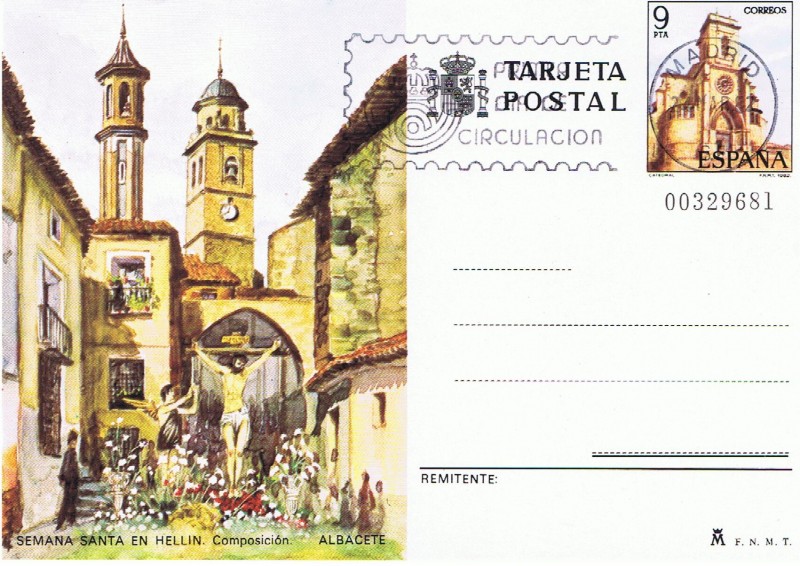 ENTERO POSTAL TURISMO 1982. SEMANA SANTA EN HELLIN, ALBACETE