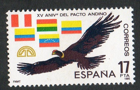 2778- XV ANIVERSARIO DEL PACTO ANDINO.CONDOR Y BANDERAS.