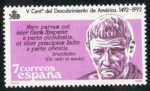 2860-  V CENTENARIO DEL DESCUBRIMIENTO DE AMÉRICA. ARISTÓTELES ( 384-322 a. C. ).