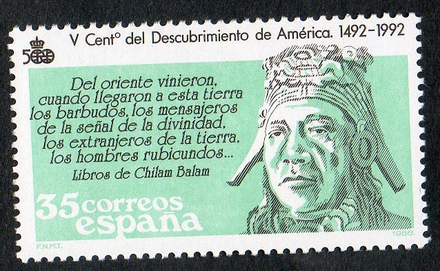 2864-  V CENTENARIO DEL DESCUBRIMIENTO DE AMÉRICA. INDÍGENA PRECOLOMBINO.