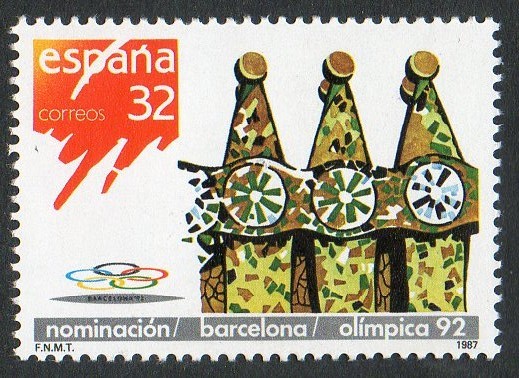 2908- Nominación de Barcelona como sede Olímpica 1992. Chimeneas de la Casa Batlló de Barcelona.