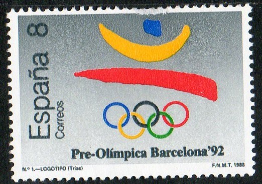 2963- Barcelona ' 92  serie Pre-Olímpica. Logotipo y aros olímpicos.