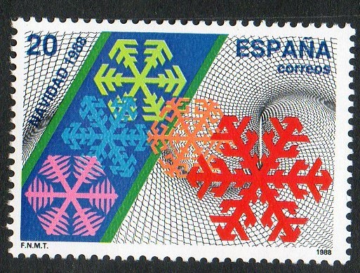 2976- Navidad 1988. Cristales de nieve.