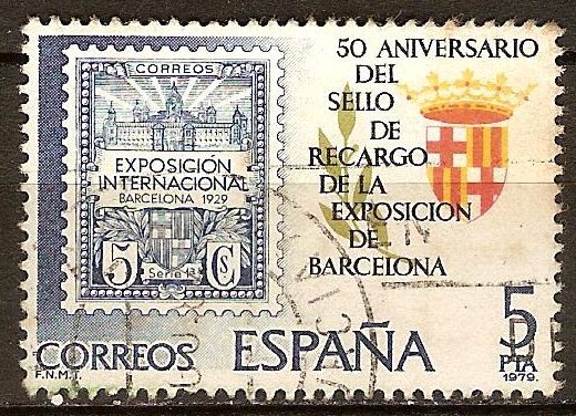 50 anivº del sello de recargo de la exp,de Barcelona.1ºsello de emision 1929 y escu,de Barc.