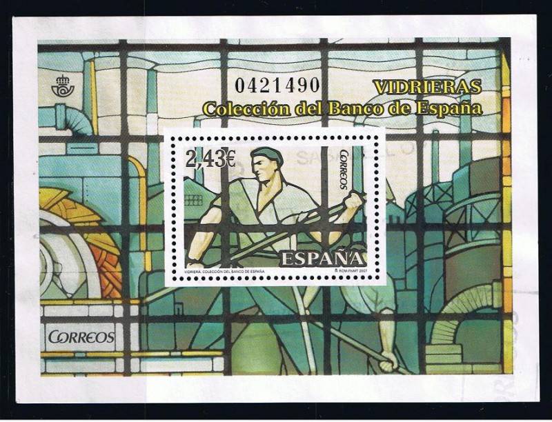 Edifil  4359  Vidireras.  Una de las vidrieras del Banco de España, realizada en 1932 por la Casa Ma