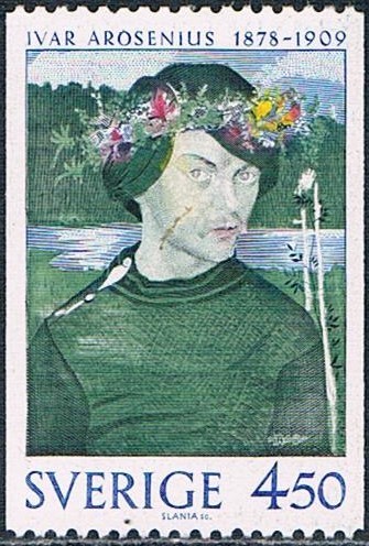 CENT. DEL NACIMIENTO DE IVAR AROSENIUS. AUTORRETRATO CON GUIRNALDA DE FLORES. Y&T Nº 1018