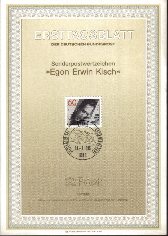 hoja emision 1ºdia (E.Erwin Kisch)