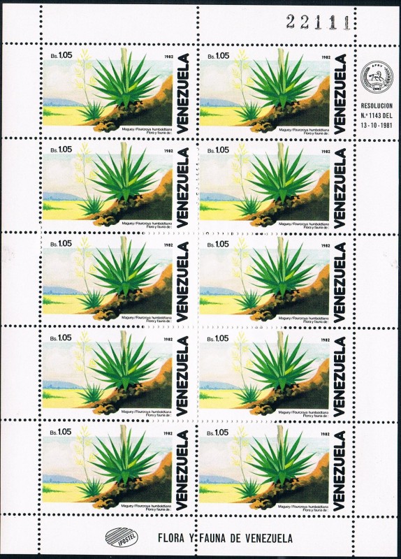 MINIPLIEGO FLORA Y FAUNA VENEZOLANAS. MAGUEY. Y&T Nº 1111