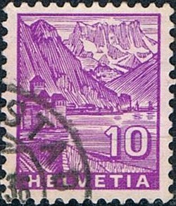 SERIE TURÍSTICA 1934. CASTILLO DE CHILLÓN Y DIENTES DEL SUR. Y&T Nº 273