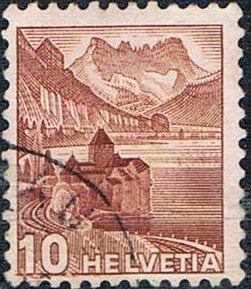 SERIE TURÍSTICA 1939. CASTILLO DE CHILLÓN Y DIENTES DEL SUR. Y&T Nº 348