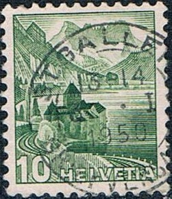 SERIE TURÍSTICA 1948. CASTILLO DE CHILLÓN Y DIENTES DEL SUR. Y&T Nº 462