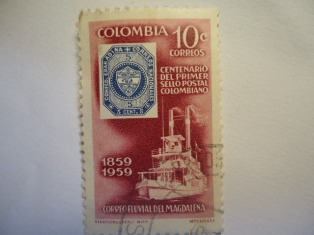 CORREO FLUVIAL DEL MAGDALENA(1859-1959-Centenario del primer sello postal Colombiano.