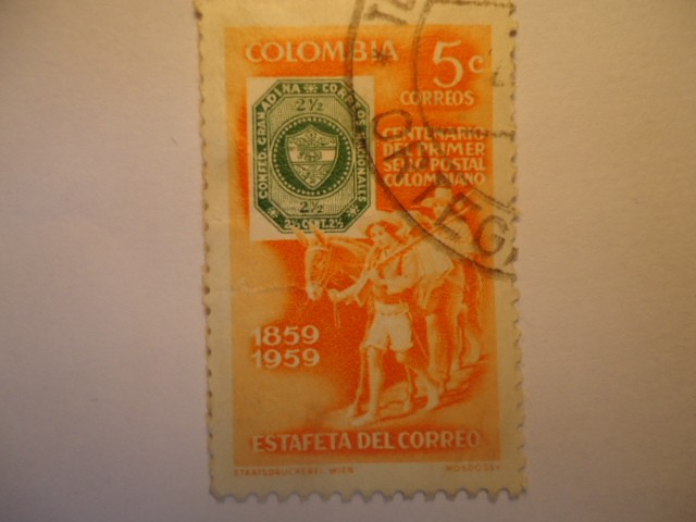 Centenario del primer sello Postal Colombiano.1859-1959(Estafeta del Correo)