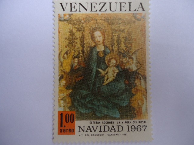 Pintura-Navidad 1967-Oleo:La virgen del Rosal.-Pintor:Esteban Lochner.