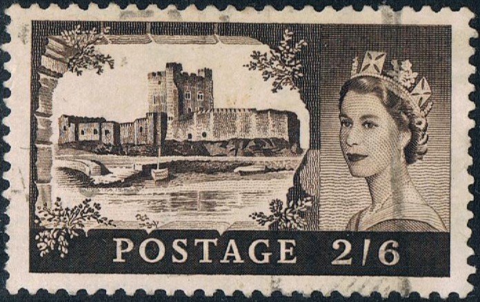 ISABEL II Y CASTILLO DE CARRICKFERGUS (IRLANDA). GRABADO FINO. Y&T Nº 351