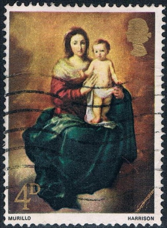 NAVIDAD 1967. LA VIRGEN Y EL NIÑO, DE MURILLO. Y&T Nº 500