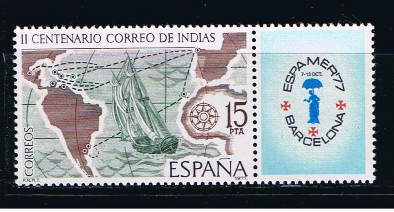 Edifil  2437  Correo de Indias. Espamer´77  II Cente. de la Real Ordenanza reguladora del Correo Mar