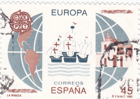 Europa-CEPT 1992 La Rábida,naves de Colón y mapa de América            (o)