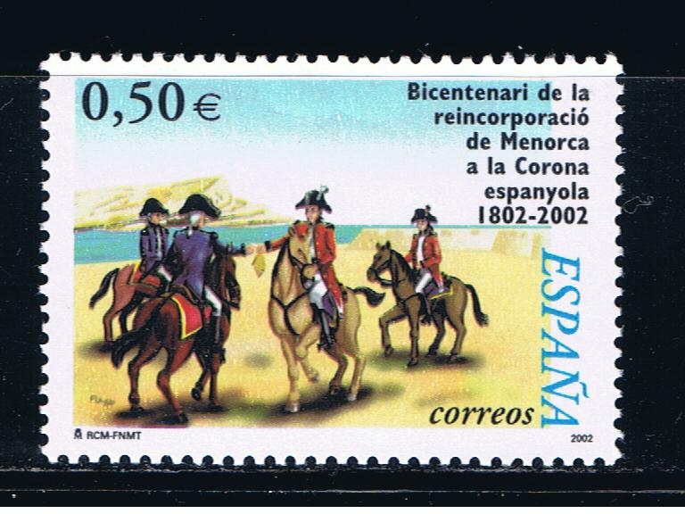 Edifil  3897  Bicentenario de la reincorporación de Menorca a la Corona española.  