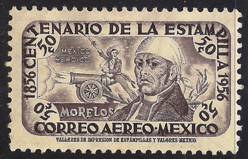 CENTENARIO DEL SELLO, MEXICO :Jose Maria Morelos y el cañón, heroe México