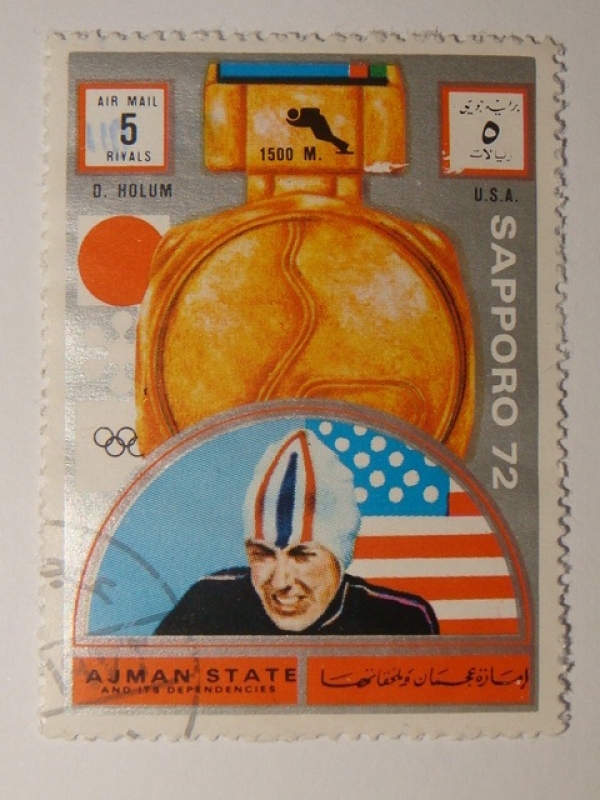 Olimpiadas Sapporo 1972. Ajman State and its dependencies; D.Holum (USA) 1500 meters, esquí de veloc