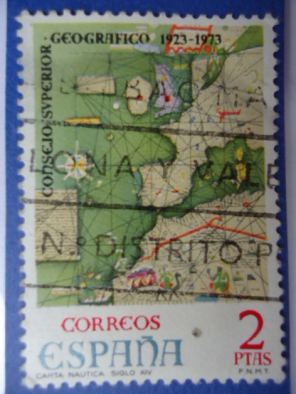 Ed:2172- Carta Nautica Siglo XIV-CONSEJO SUPERIOR GEOGRÁFICO 1923-1973