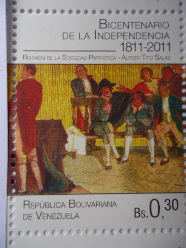 Bicentenario de la Independencia 1811-2011- Reunión de la sociedad Patriótica -(Sello 7 de 10)