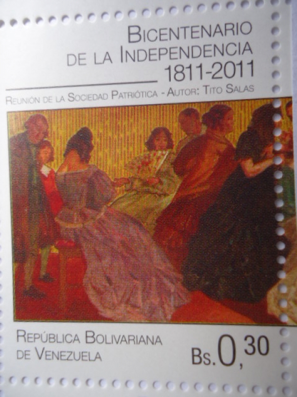 Bicentenario de la Independencia 1811-2011 - Reunión de la sociedad Patriótica -(Sello 1 de 10)