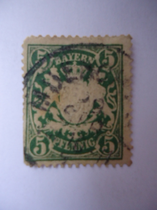 Clásicos Baviera (Bayern)- Escudo de Armas - Sello de 5 reichspfennig Aleman - Año 1876 