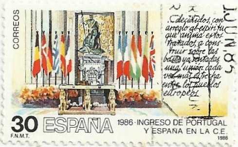 INGRESO PORTUGAL Y ESPAÑA A LA CE. SALÓN DE COLUMNAS PALACIO REAL. EDIFIL 2827