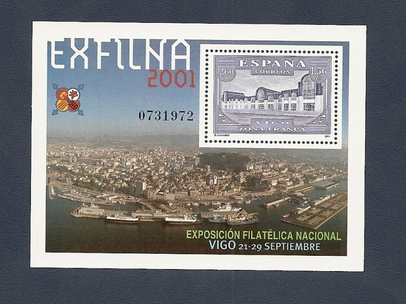 Exp. Filatelica Nacional 2001 - VIGO - Vista aérea  y zona franca - HB