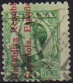 ESPAÑA 1931 595 Sello Alfonso XIII 10c. Sobrecargado con numero de control Usado