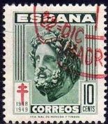 ESPAÑA 1948 1041 Sello Pro Tuberculosos Cruz de Lorena 10c. Usado