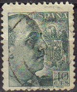 ESPAÑA 1949 1051 Sello General Franco 40c Usado