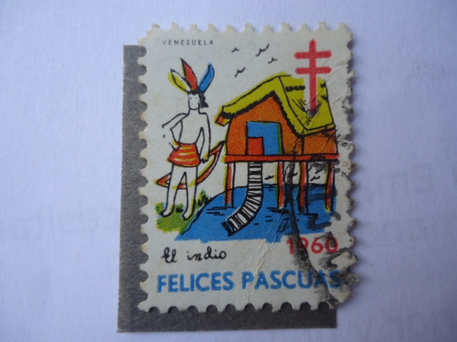 El Indio (Dibujo Infantil) - Felices Pascuas 1960.(Sociedad Antituberculosis)