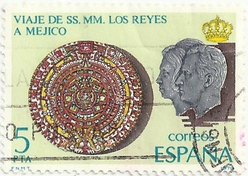 VIAJE DE SSMM LOS REYES A HISPANOAMÉRICA. MÉJICO. CALENDARIO AZTECA. EDIFIL 2493