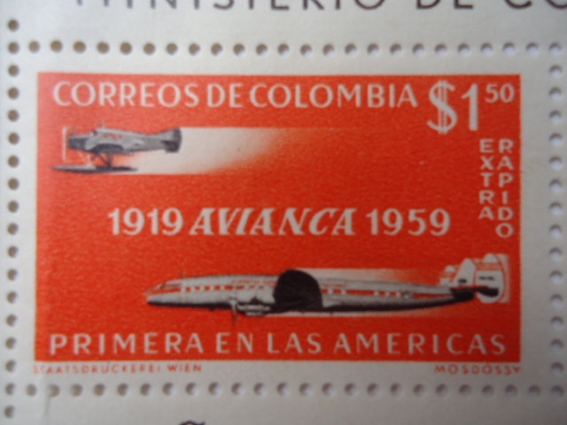 Ministerio de Comunicaciones - 40 Años de Servicio Postal 1919-1959. Línea Aéreoa Avianca Primera en