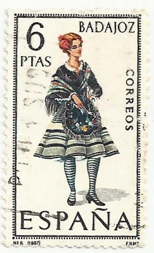 TRAJES TÍPICOS ESPAÑOLES. GRUPO I. Nº 6. BADAJOZ. EDIFIL 1772