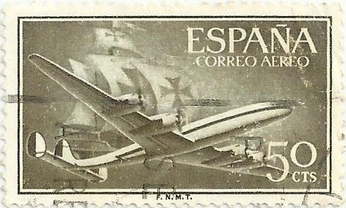 SUPERCONSTELLATION Y NAO SANTA MARIA. VALOR FACIAL 50 Cts. EDIFIL 1171