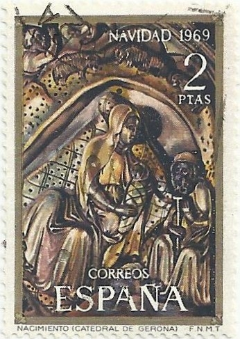 NAVIDAD 1969. NATIVIDAD DEL SEÑOR, RETABLO DE LA CATEDRAL DE GIRONA. EDIFIL 1945