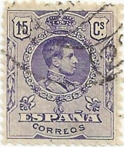 SERIE ALFONSO XIII TIPO MEDALLÓN. VALOR FACIAL 15 Cts COLOR VIOLETA EDIFIL 270