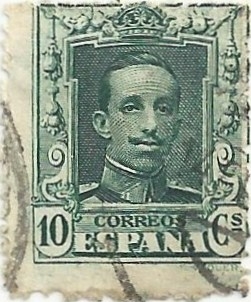 SERIE ALFONSO XIII TIPO VAQUER. VALOR FACIAL 10 Cts, COLOR VERDE. EDIFIL 314