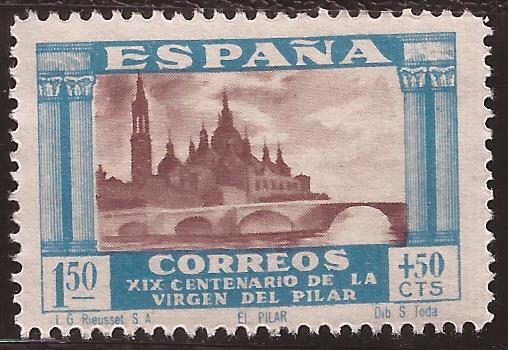 XIX Cent Virgen del Pilar 1940 1,50 pta + 50 cents