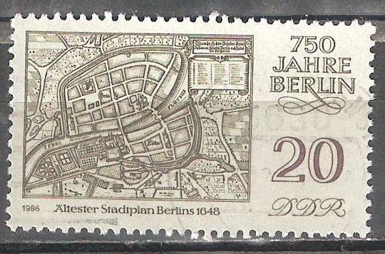 750 años de Berlín,el más antiguo mapa de Berlín 1648 (DDR).