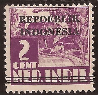 Republica Indonesia 1945 2 cents habilitado de India Holandesa