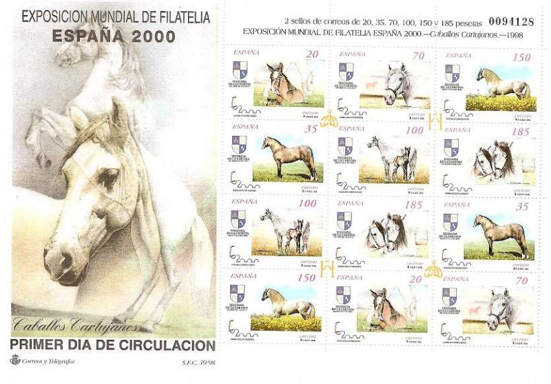 Caballos Cartujanos - Exposición Mundial de Filatelia HB en SPD