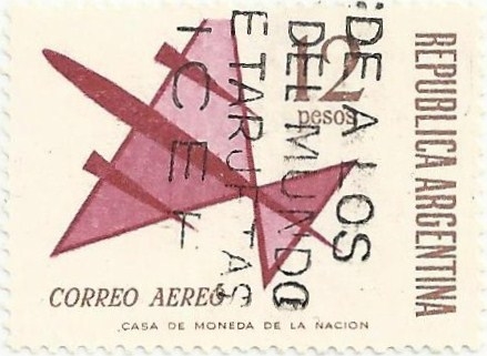 CORREO AÉREO. AVIÓN ESTILIZADO,TIPO DE 1963-64. VALOR FACIAL 12 pesos. YVERT AR PA108